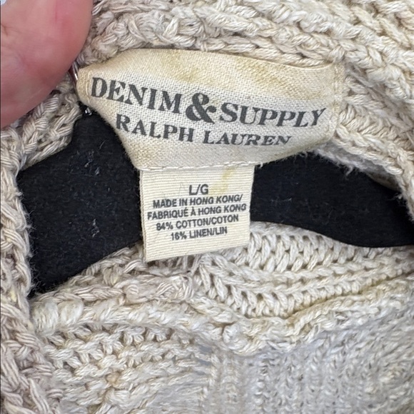 Ralph Lauren Denim & Supply Vintage Patchwork Knit Cardigan Fringe Pockets Sz L - Picture 2 of 9